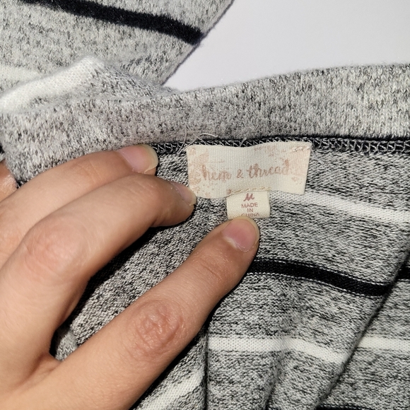 Hem & Thread Grey Striped Casual Academia Long Sleeve Cardigan Sweater - Picture 3 of 9